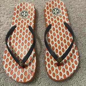 Tory Burch Orange and Navy Blue Flip Flops